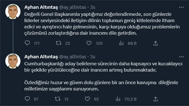 İYİ Partili Altıntaş'ın istifasını geri almasına tepkiler: 'Gördüğüm lüzum üzerine alkışlarımı geri aldım'