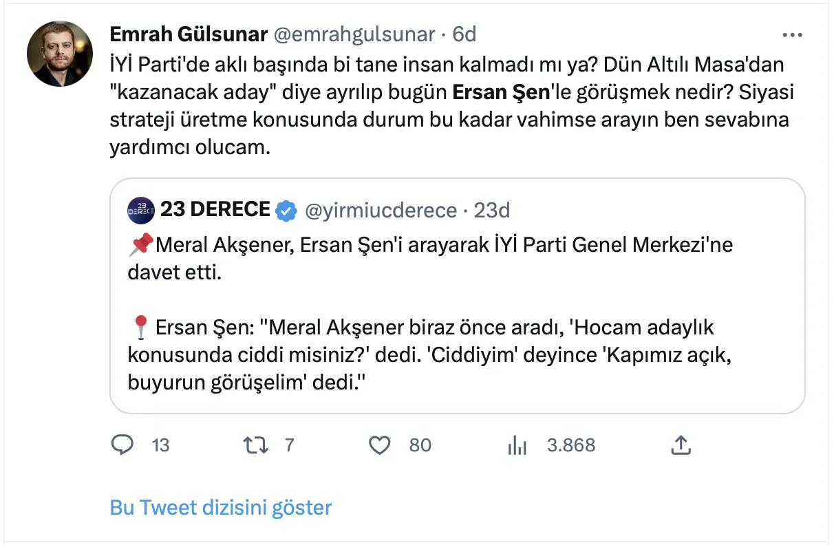 Sosyal medyada Akşener'e tepki: '18 ayda Kılıçdaroğlu'na ikna olmadı, reklam arasında Ersan Şen'e ikna oldu'