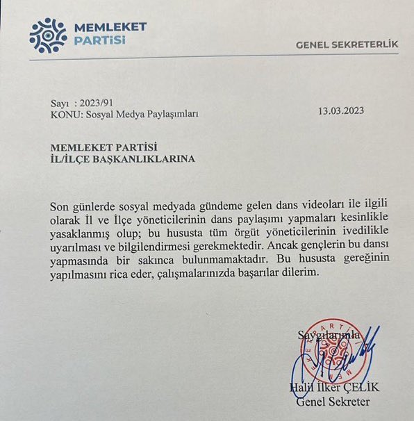 Memleket Partisi Fatih İlçe Başkanlığı gündem olan dans paylaşımını kaldırdı