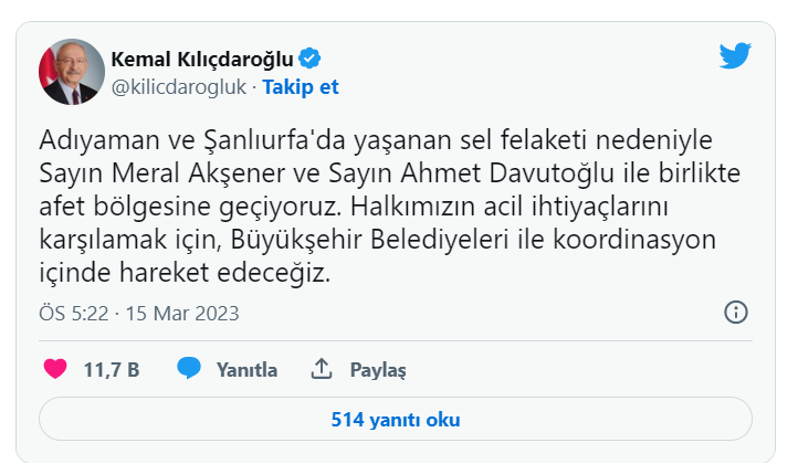 Kılıçdaroğlu, Akşener ve Davutoğlu felaket bölgesine gidiyor