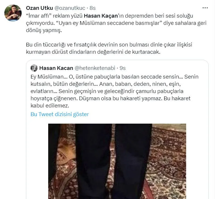 Hasan Kaçan'a 'seccade' tepkisi: İmar affının reklam yüzü sahalara dönmüş