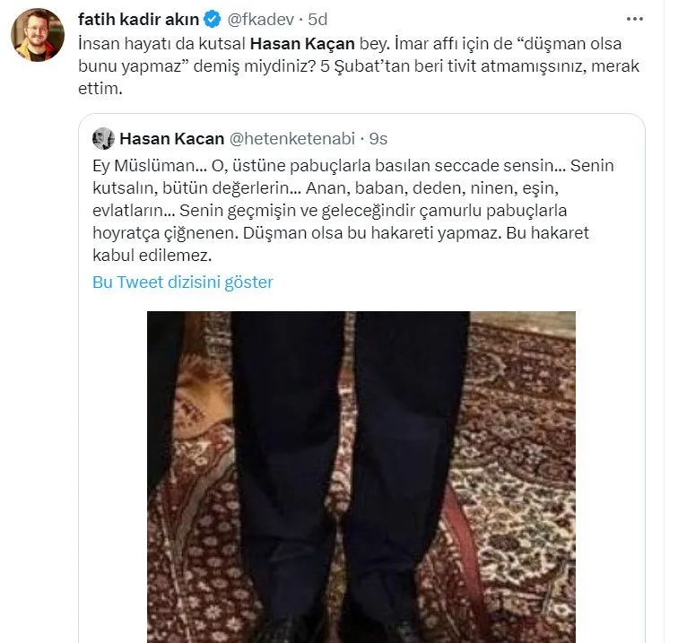 Hasan Kaçan'a 'seccade' tepkisi: İmar affının reklam yüzü sahalara dönmüş