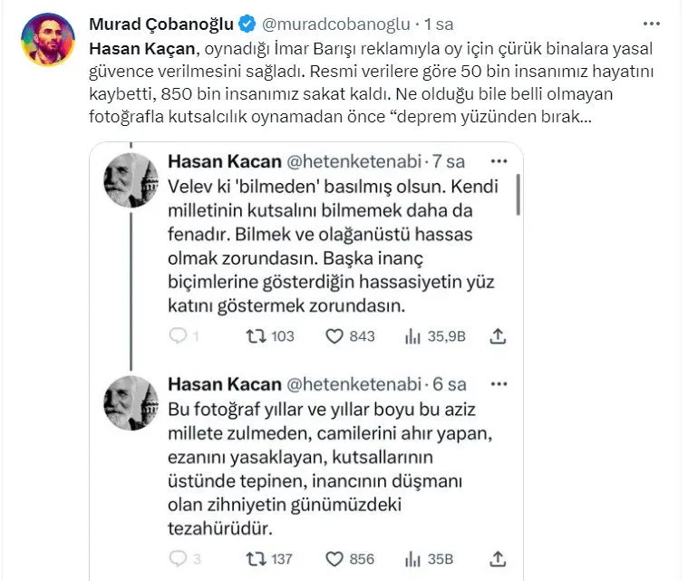Hasan Kaçan'a 'seccade' tepkisi: İmar affının reklam yüzü sahalara dönmüş