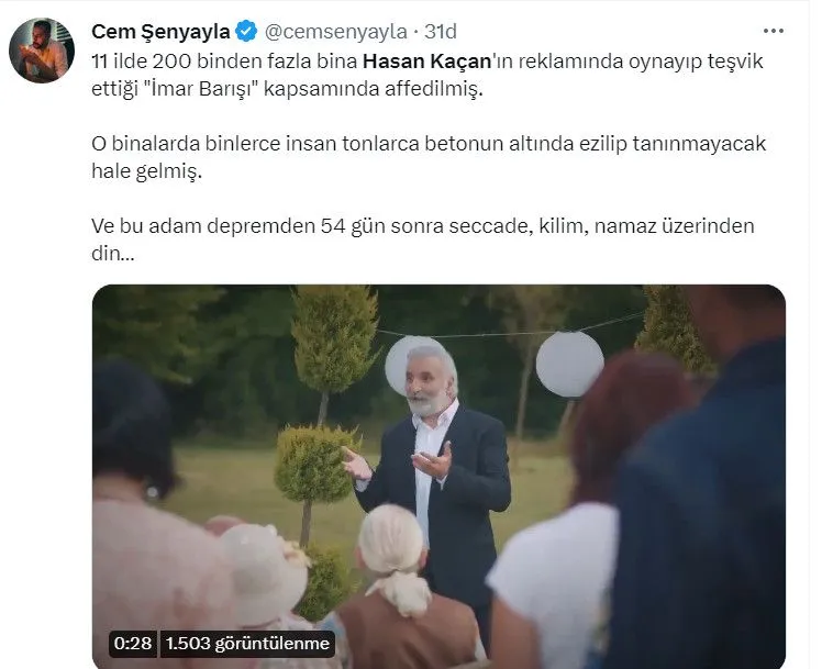 Hasan Kaçan'a 'seccade' tepkisi: İmar affının reklam yüzü sahalara dönmüş