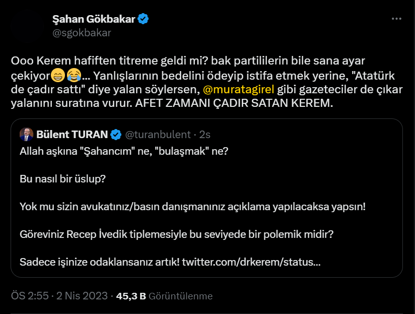 Şahan Gökbakar'dan Kızılay Başkanı Kınık’a: Hafiften titreme geldi mi?