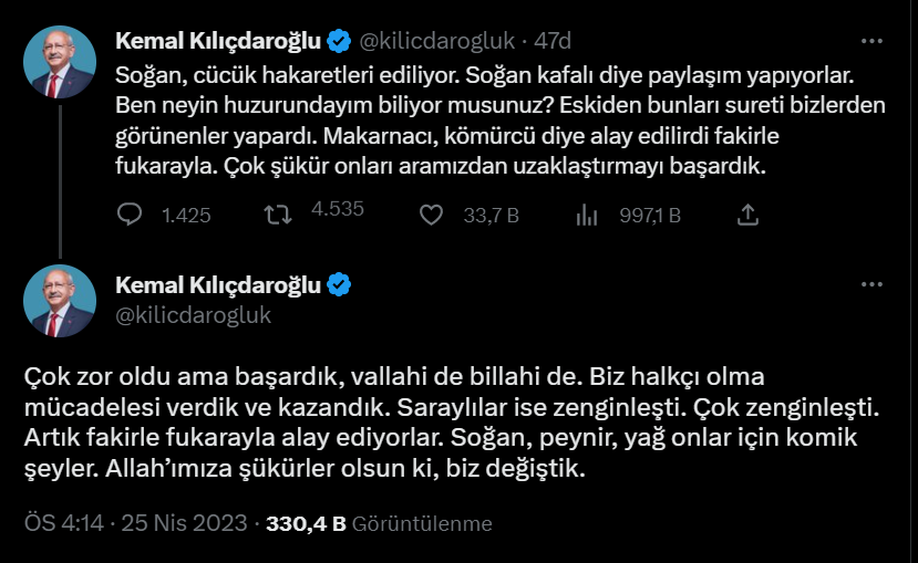 Kılıçdaroğlu: Soğan, peynir, yağ onlar için komik şeyler, şükürler olsun biz değiştik