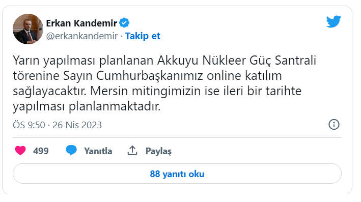Erdoğan’ın Mersin ve Osmaniye mitingi iptal edildi; Akkuyu açılışına online katılacak