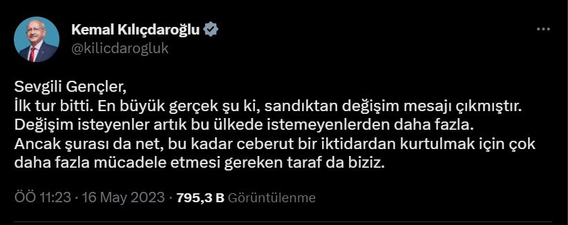 Kılıçdaroğlu: Sandıktan değişim mesajı çıkmıştır