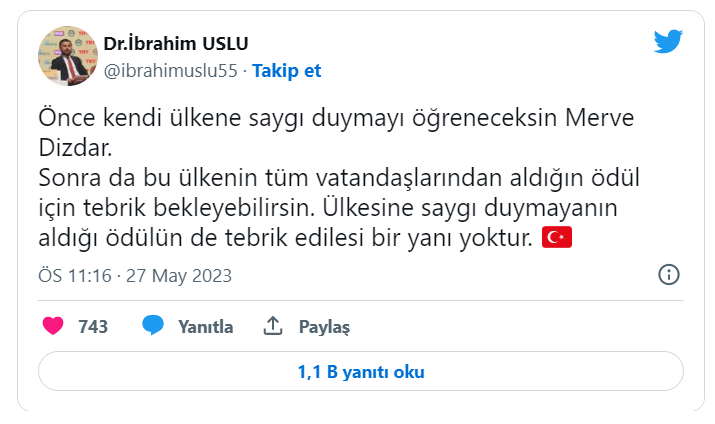RTÜK Başkan Yardımcısı İbrahim Uslu, Cannes'dan ödülle dönen Merve Dizdar'ı hedef aldı
