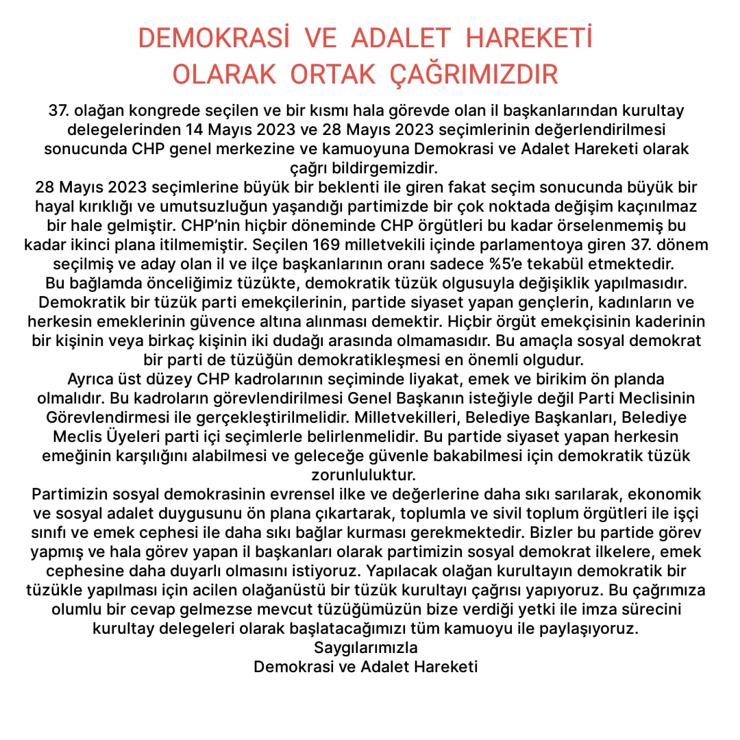 CHP İl Başkanlarından flaş seçim bildirgesi!