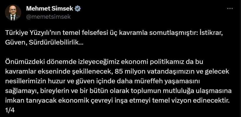 Bakan Şimşek'ten MB'nin faiz kararı sonrası ilk açıklama