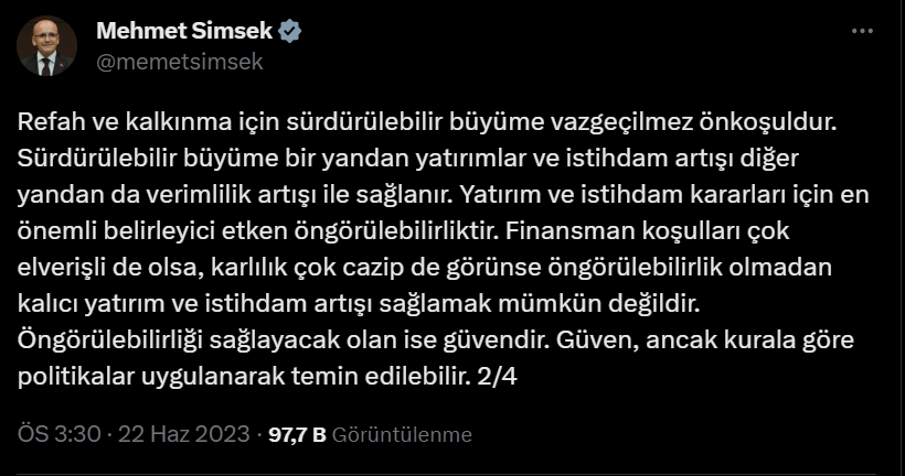 Bakan Şimşek'ten MB'nin faiz kararı sonrası ilk açıklama