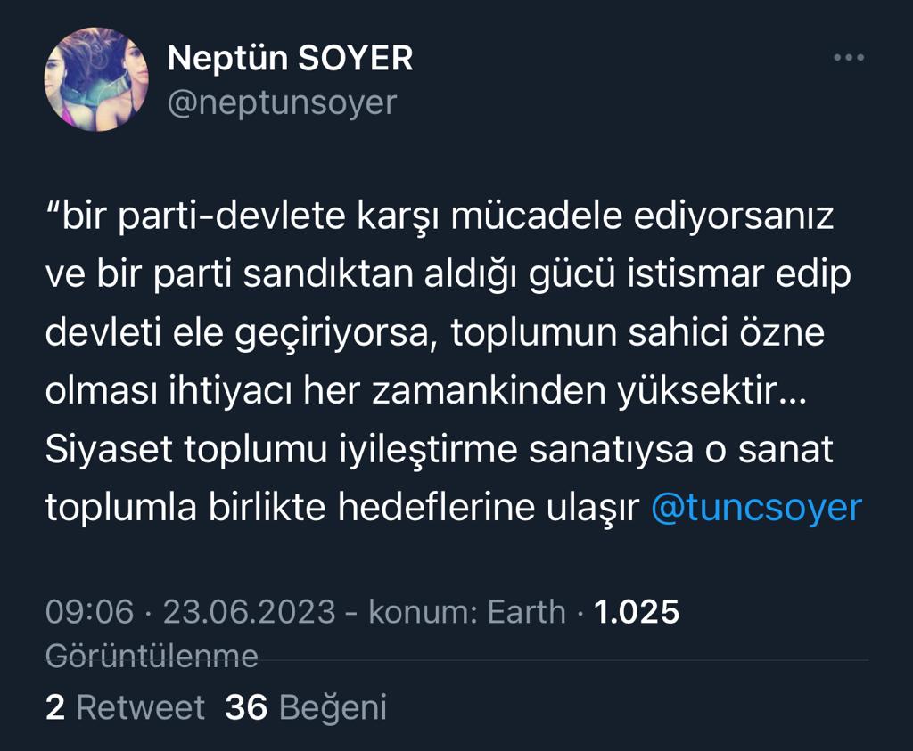 Neptün Soyer'den dikkat çeken paylaşım