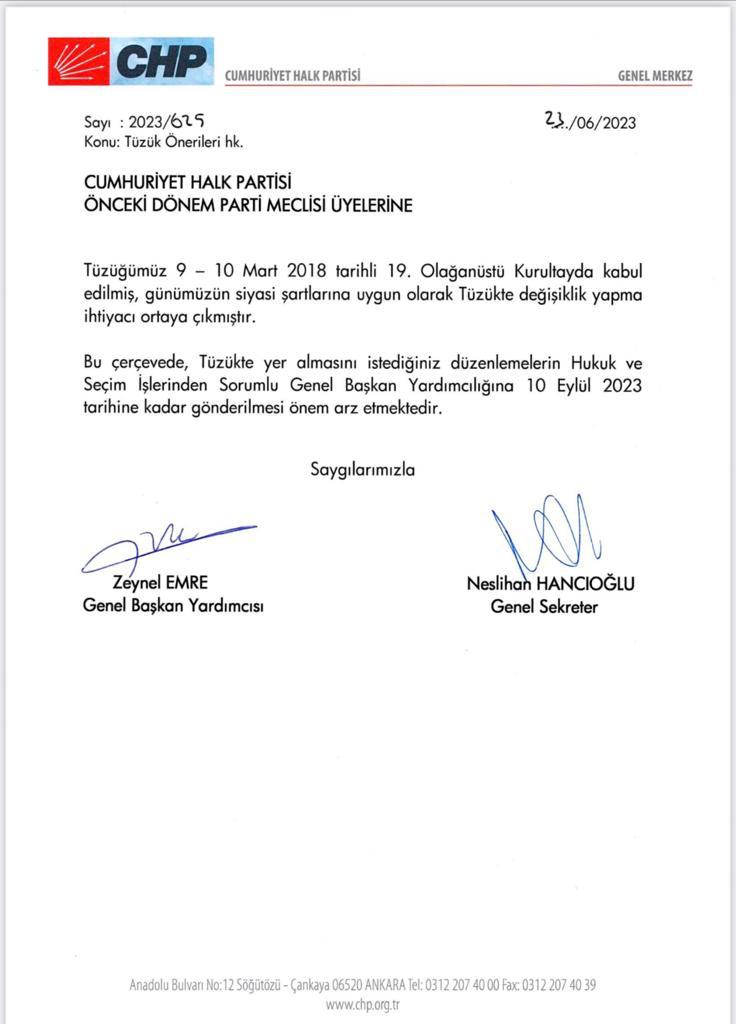 CHP'de tüzük değişikliği için öneri istendi