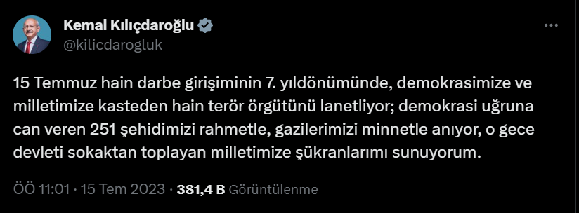 Kılıçdaroğlu'ndan '15 Temmuz' paylaşımı: 'Terör örgütünün siyasi ayağını ortaya çıkaracağız'