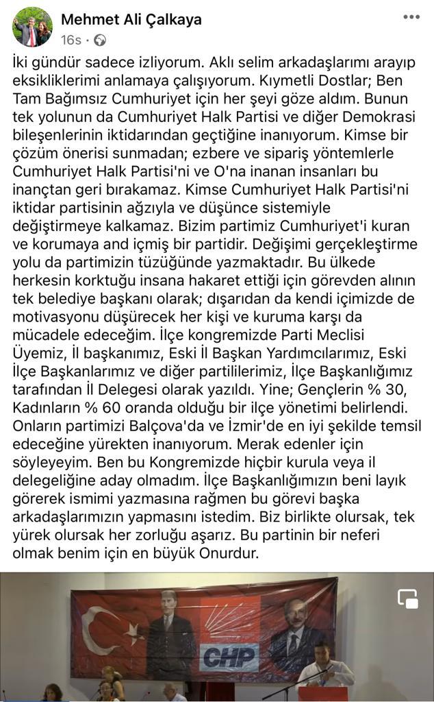 Çalkaya; "Kimse Cumhuriyet Halk Partisi'ni iktidar partisinin ağzıyla ve düşünce sistemiyle değiştirmeye kalkamaz"