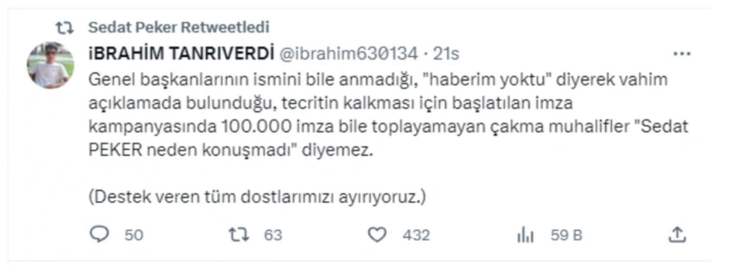Sedat Peker'den aylar sonra gelen Twitter paylaşımı