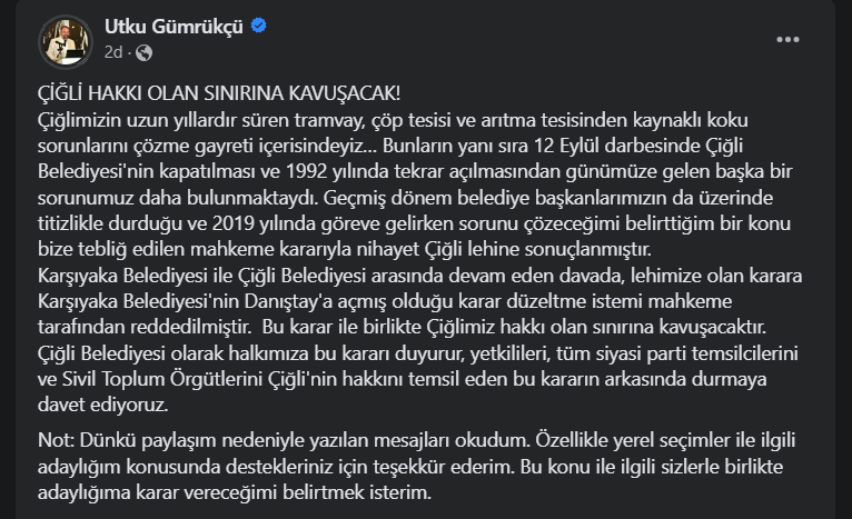 Utku Gümrükçü beklenen açıklamayı yaptı