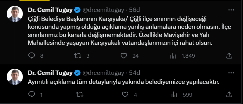 Gümrükçü’den sonra Tugay’dan açıklama:  Karşıyakalı vatandaşlarımızın içi rahat olsun