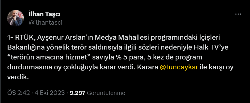 RTÜK'ten Halk TV'ye "Ayşenur Arslan" cezası