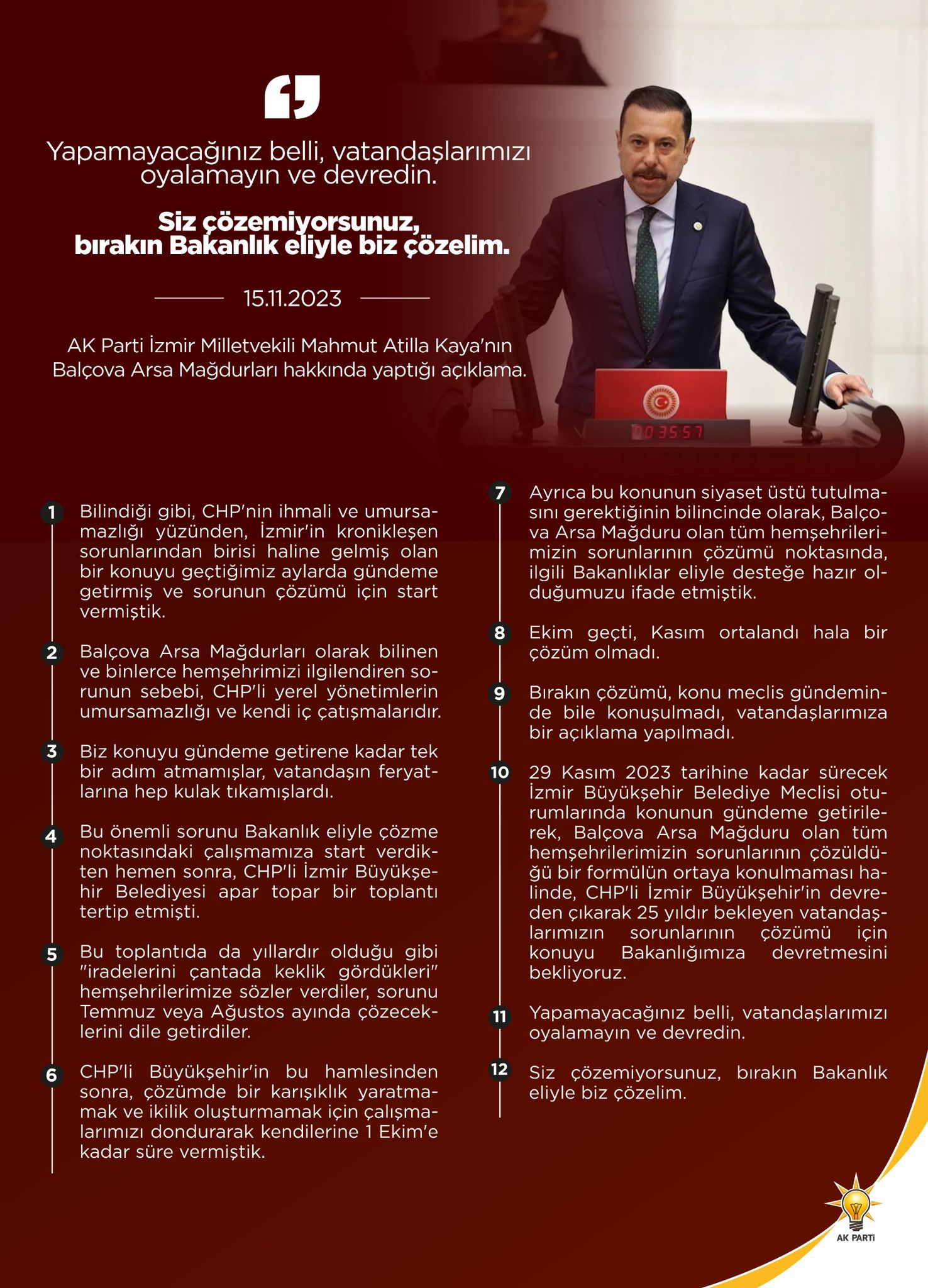 AK Parti İzmir Milletvekili Kaya, "Siz çözemiyorsunuz, bırakın Bakanlık eliyle biz çözelim"