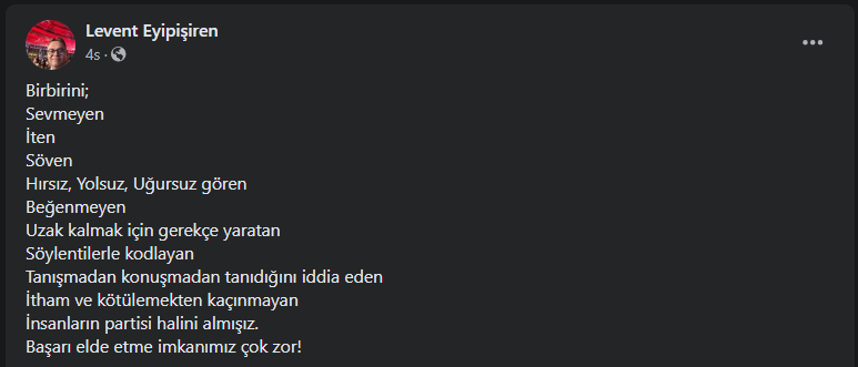 CHP eski PM üyesi Eyipişiren’den CHP’ye eleştiri: Başarı elde etmek zor 