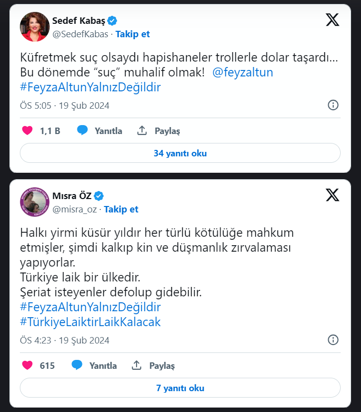 Feyza Altun’un ‘şeriat sözleri’ gerekçesiyle gözaltına alınmasına tepki yağdı