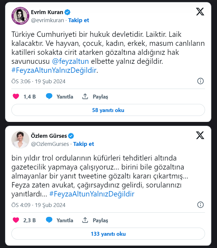 Feyza Altun’un ‘şeriat sözleri’ gerekçesiyle gözaltına alınmasına tepki yağdı
