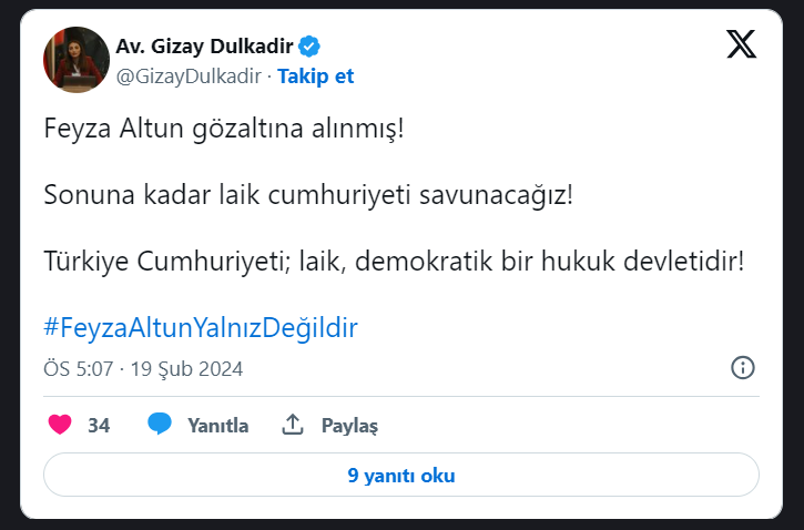 Feyza Altun’un ‘şeriat sözleri’ gerekçesiyle gözaltına alınmasına tepki yağdı