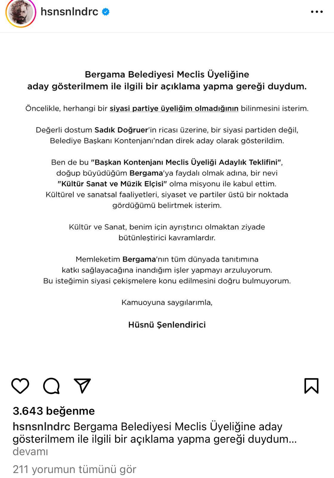 Şenlendirici; “Hiç bir partiye üye değilim kültür elçisi olarak adayım”