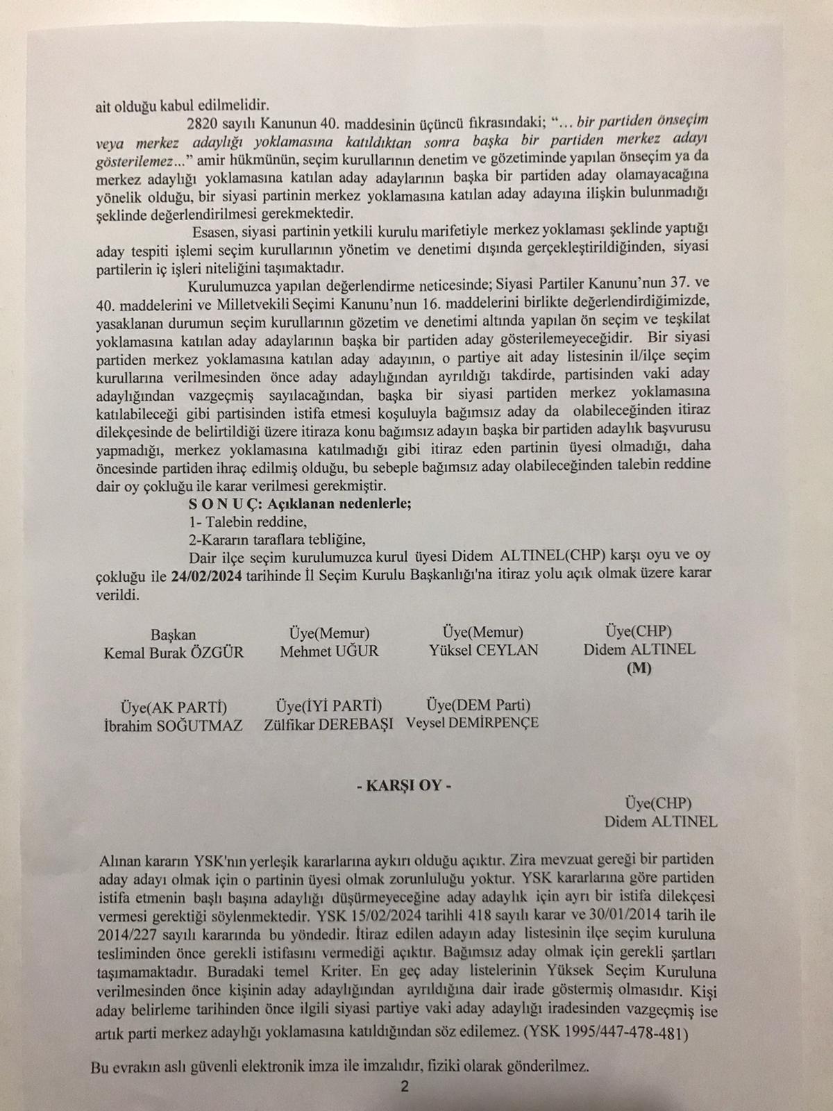 Ülgür’ün adaylığına itiraza ret