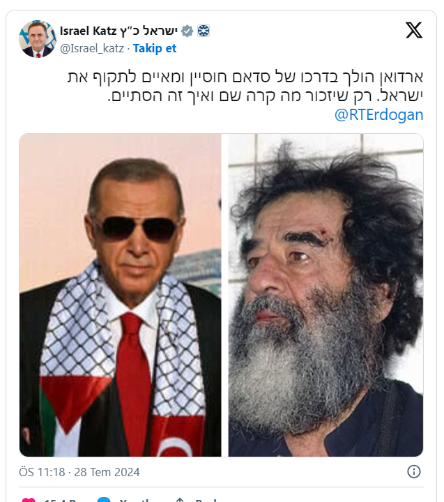 İsrailli bakanın, Erdoğan’ı Saddam’a benzetmesine altı bakandan tepki
