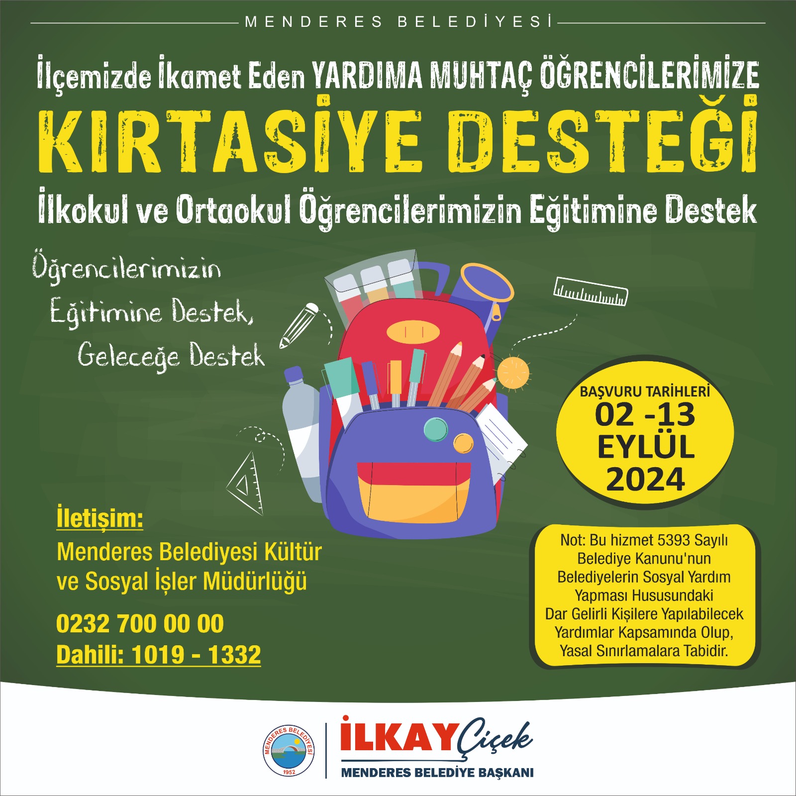 Menderes Belediyesi'nden Öğrencilere Destek