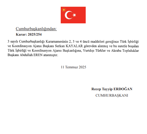 TİKA Başkanlığına Abdullah Eren atandı