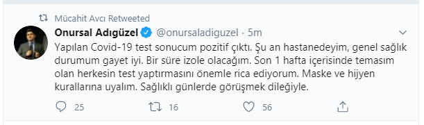 CHP Genel Başkan Yardımcısı Adıgüzel: Covid-19 testim pozitif çıktı