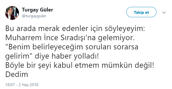 Muharrem İnce’den Güneş yazarına: "Beni Erdoğan ile karıştırıyor"