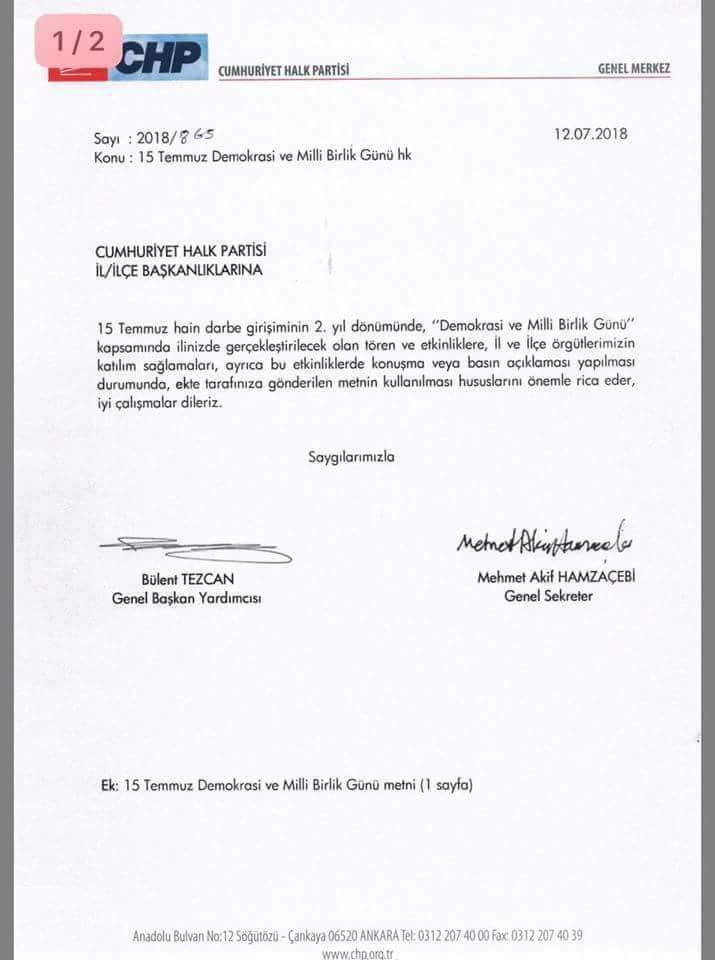 CHP'den 15 Temmuz açıklaması