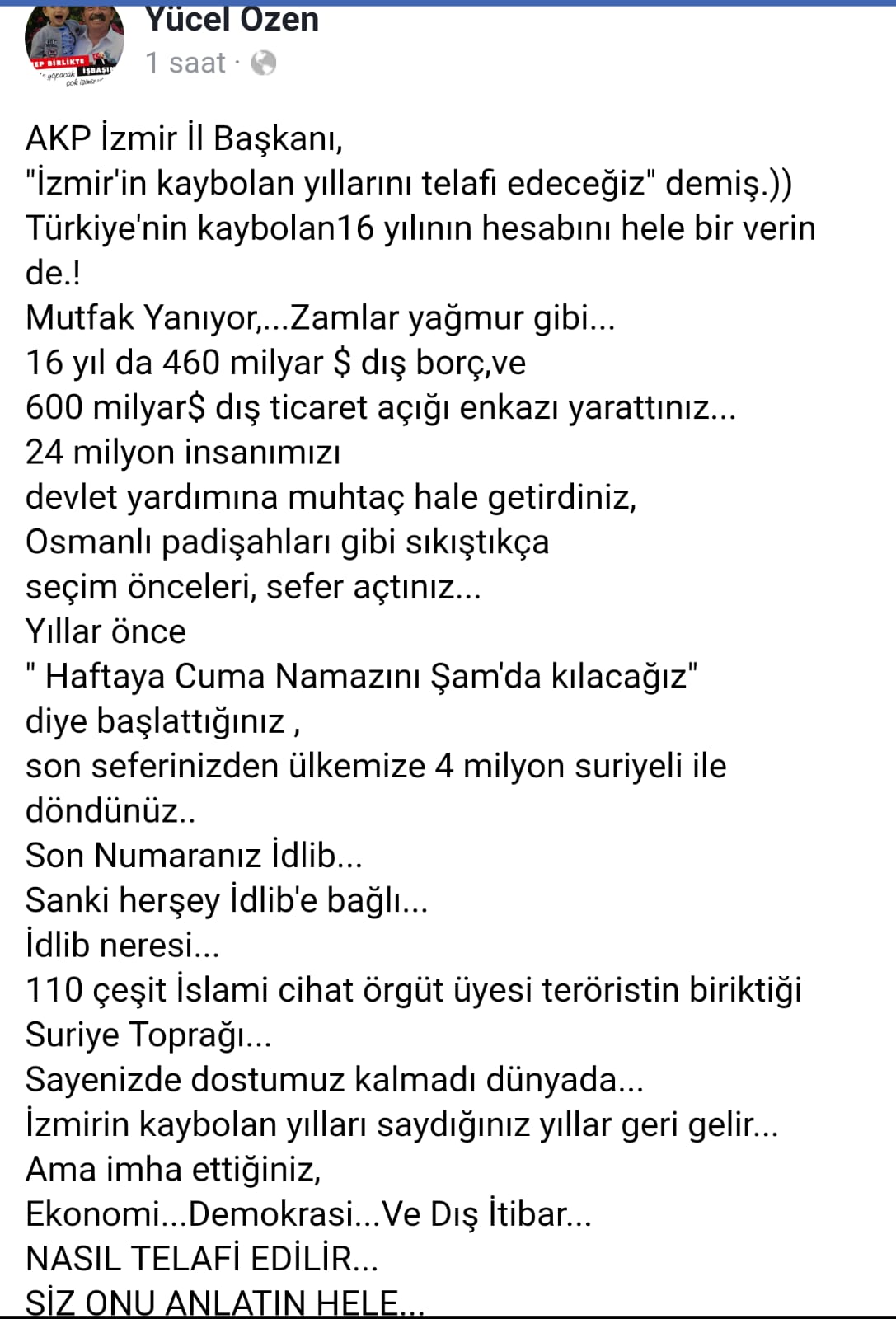 “Türkiye'nin kaybolan 16 yılının hesabını verin”