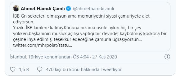 Polat'tan Çamlı'ya: Tarihi çeşmeyi aileniz söküp yerine apartman yaptı