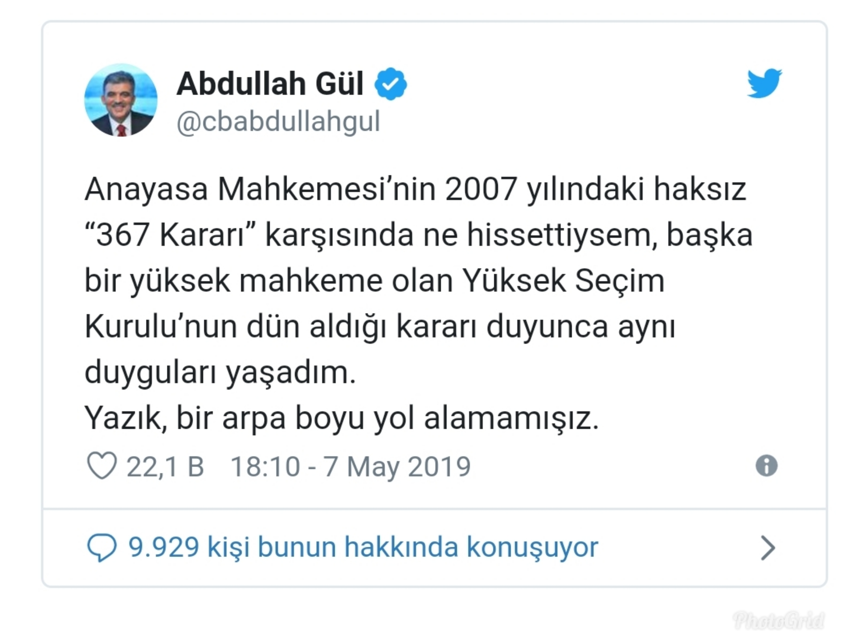 Abdullah Gül'den YSK kararına ilk yorum