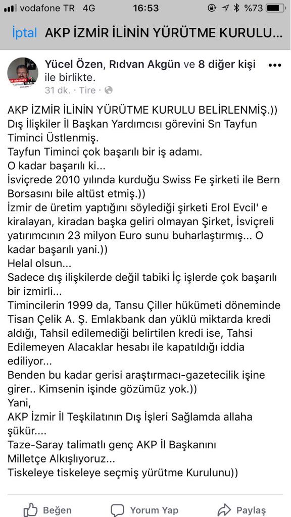 Özen’den AK Parti İl Yürütme Kurulu’na giren Tayfun Timinci hakkında şok iddia!