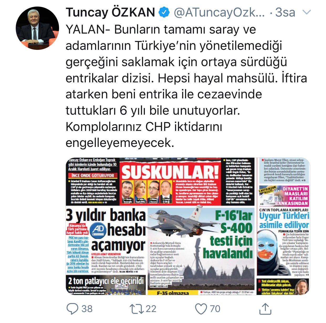 TUNCAY ÖZKAN SUSKUNLUĞUNU BOZDU