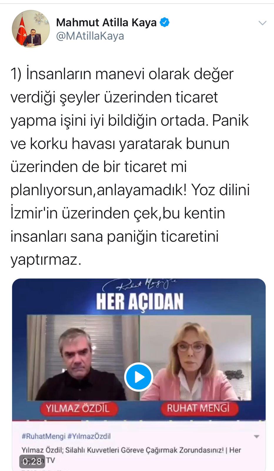 Ak Partili Kaya’dan Özdil’e sert cevap; “Yoz dilini İzmir'in üzerinden çek”