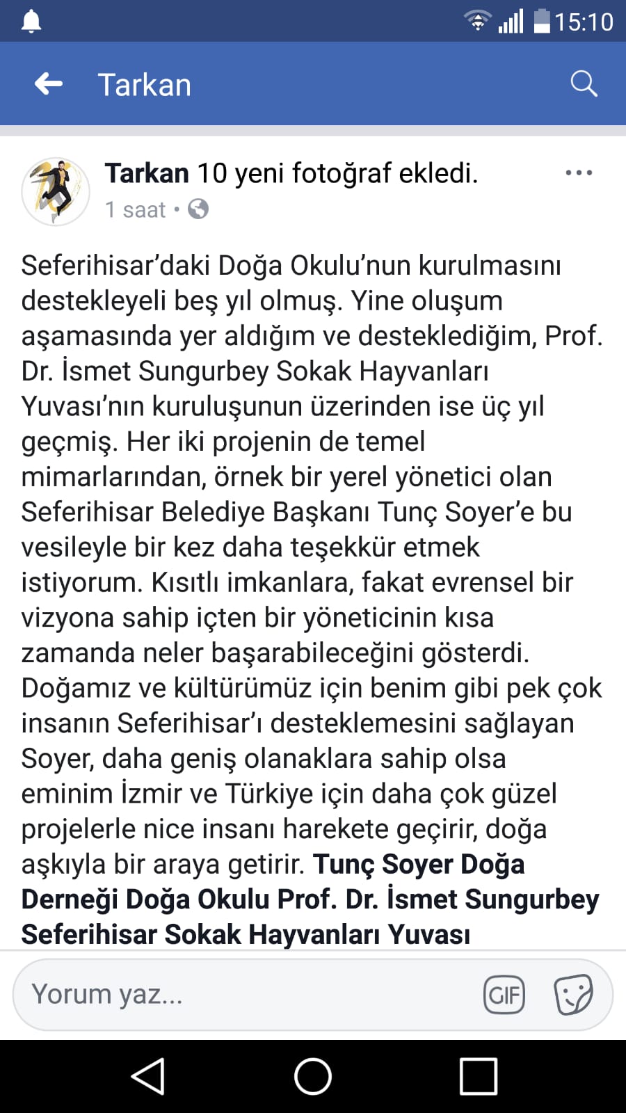 Tarkan’dan Soyer’e destek…