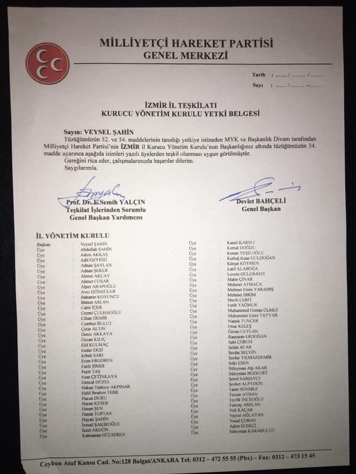 MHP İZMİR İL YÖNETİMİNDE REVİZYON