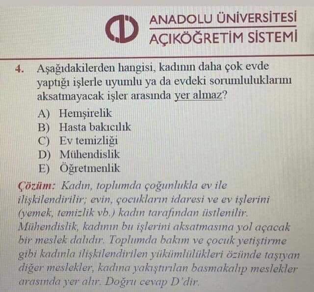 Anadolu Üniversitesi'nden kadın düşmanı soru