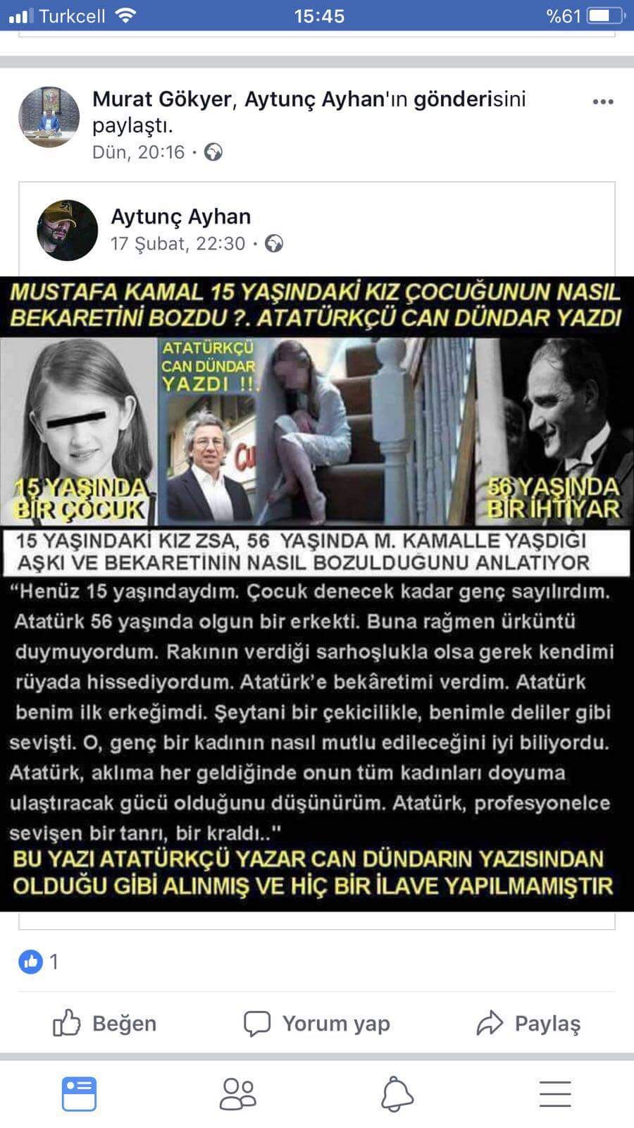 Bucalı muhtardan Atatürk'e hakaret paylaşımı