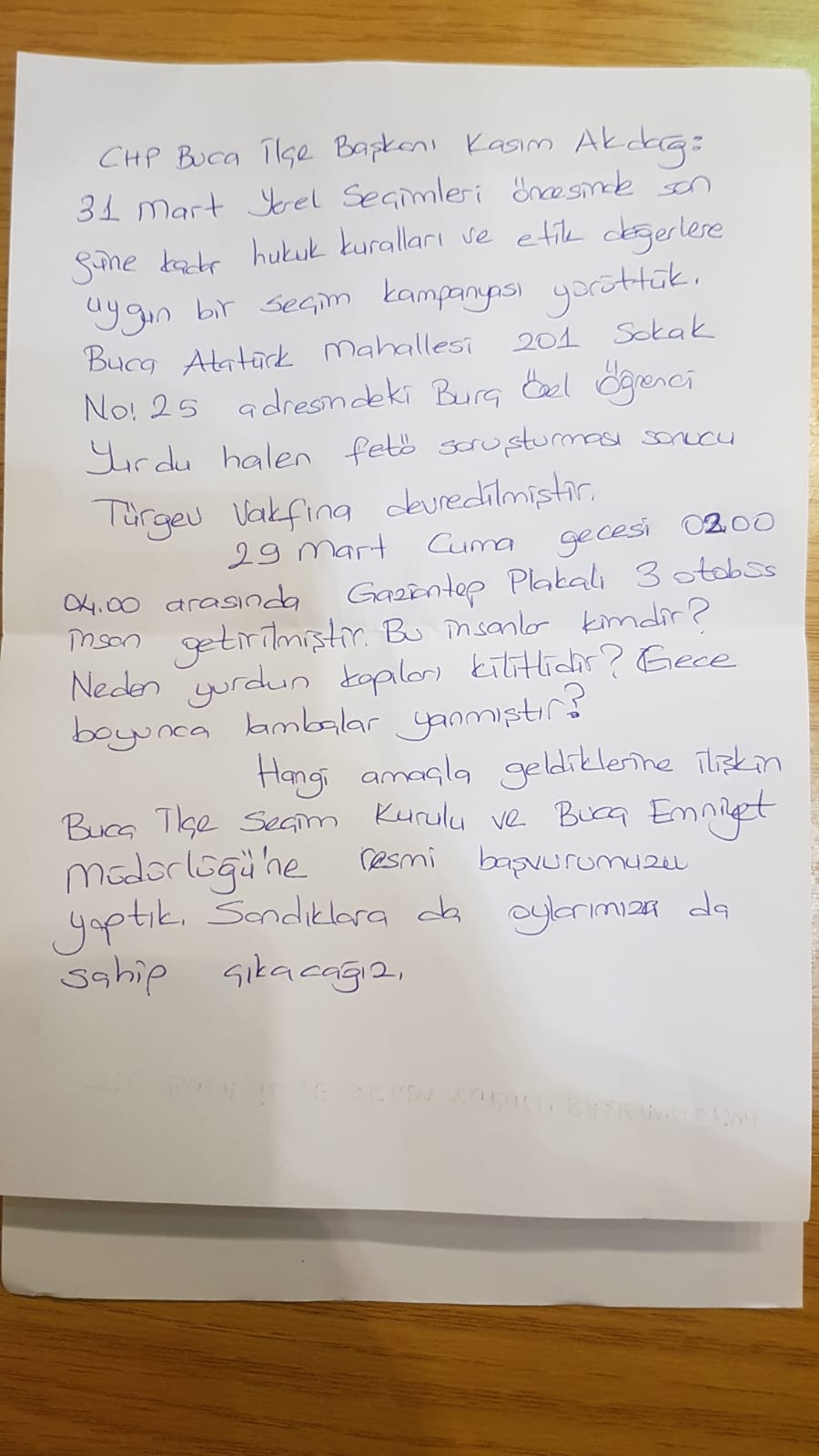 Buca CHP’de seçim güvenliği başvurusu