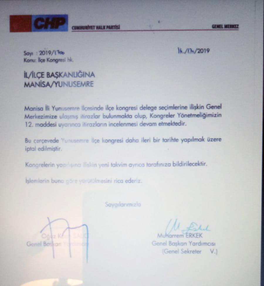 YUNUSEMRE KONGRESİ'NE ERTELEME!