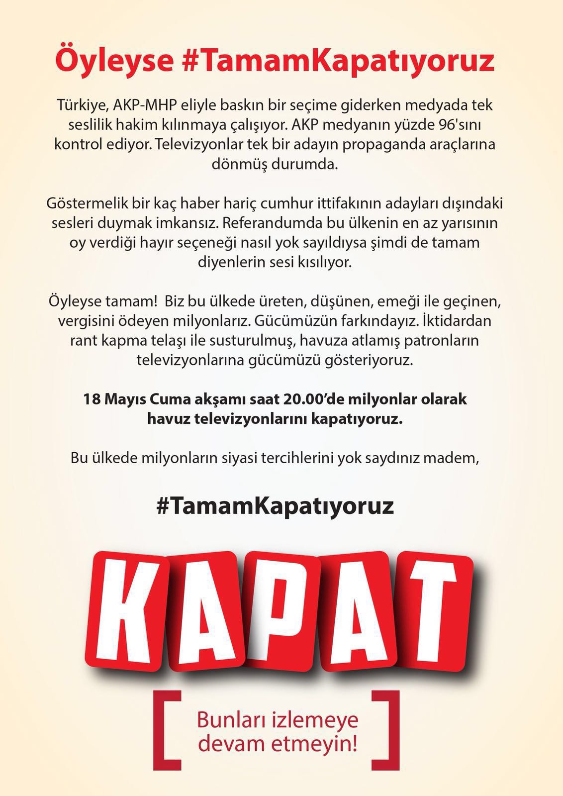 HAZİRAN'dan havuz medyasını protesto çağrısı: Cuma akşamı kapatıyoruz